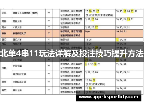 北单4串11玩法详解及投注技巧提升方法