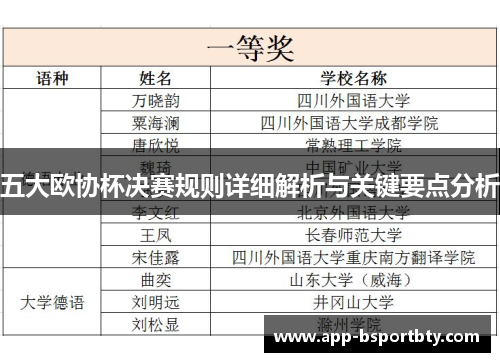 五大欧协杯决赛规则详细解析与关键要点分析 五大欧协杯决赛规则详细解析与关键要点分析