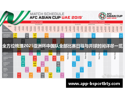 全方位梳理2025亚洲杯中国队全部比赛日程与开球时间详尽一览