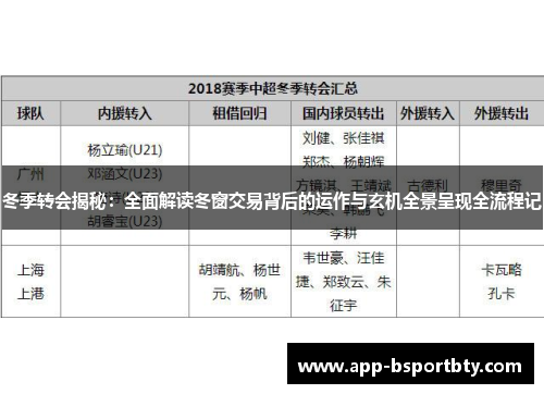 冬季转会揭秘：全面解读冬窗交易背后的运作与玄机全景呈现全流程记