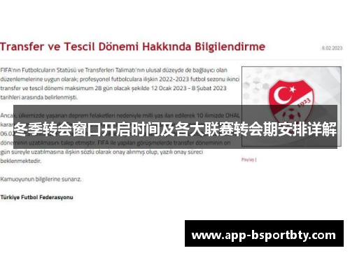 冬季转会窗口开启时间及各大联赛转会期安排详解